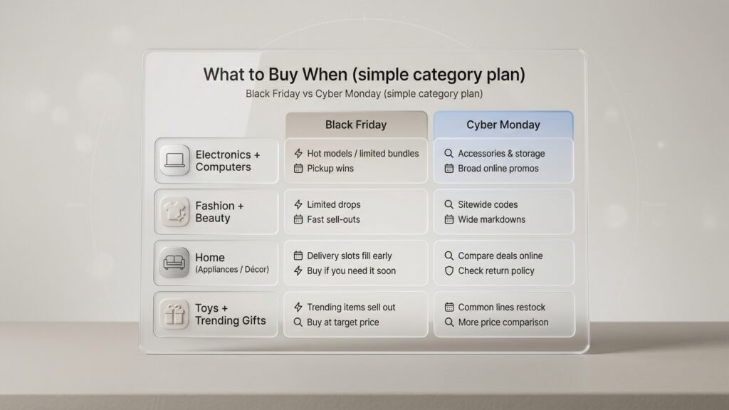 What to buy when (simple category plan)